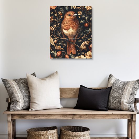 ヴィンテージウィリアムモリススタイルバードつる植物 キャンバスプリント