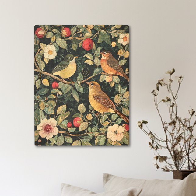 ヴィンテージウィリアムモリススタイルバード&フローラ メタルプリント (Vintage William Morris Style Birds & Floral Metal Print)