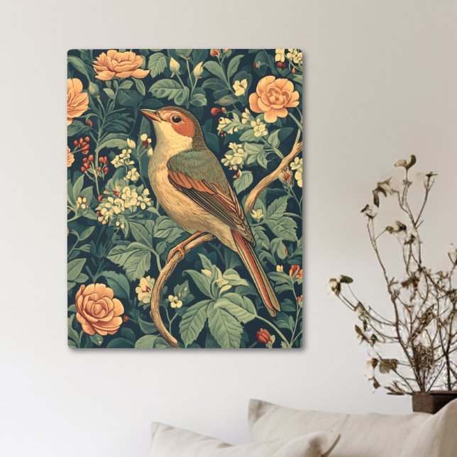 ヴィンテージウィリアムモリススタイルバード&リーフ メタルプリント (Vintage William Morris Style Bird & Foliage Metal Print)