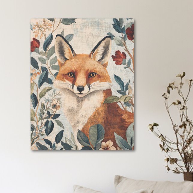 ヴィンテージウィリアムモリススタイル中世レッドキツネ メタルプリント (Vintage William Morris Style Medieval Red Fox Metal Print)
