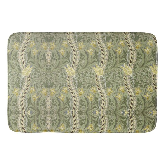 ヴィンテージウィリアムモリスダフォディルフラワーイエローグリー バスマット (正面)