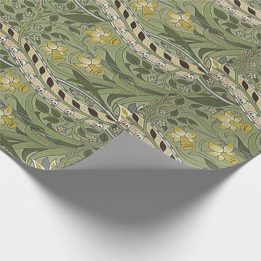 ヴィンテージウィリアムモリスダフォディルフラワーイエロー ラッピングペーパー (角)