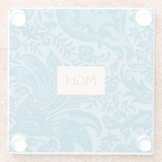 ヴィンテージウィリアムモリスティール（緑がかった色）ボタニカルモノグラム ガラスコースター (裏面)