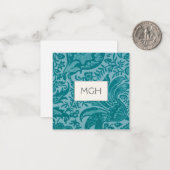 ヴィンテージウィリアムモリスティール(緑がかった色)ボタニカルモノグラム ノートカード (正面/裏面インサイチュ)