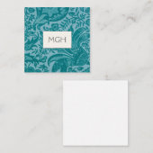 ヴィンテージウィリアムモリスティール(緑がかった色)ボタニカルモノグラム ノートカード (正面/裏面)