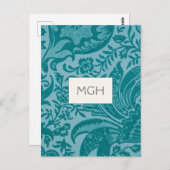 ヴィンテージウィリアムモリスティール(緑がかった色)ボタニカルモノグラム ポストカード (正面/裏面)