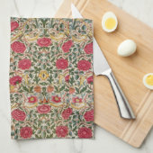 ヴィンテージウィリアムモリスバラピンクイエローバードフロー キッチンタオル (四つ折り)