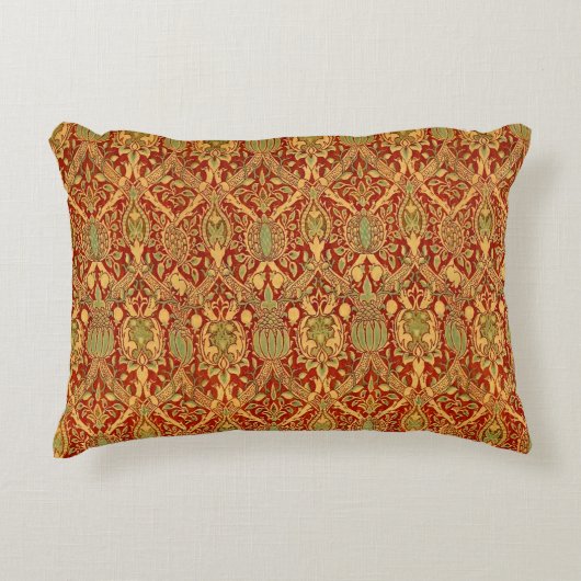 ヴィンテージウィリアムモリスパターンレッドターコイズ金ゴールド アクセントクッション (正面)