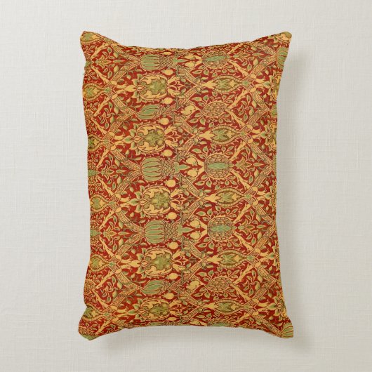 ヴィンテージウィリアムモリスパターンレッドターコイズ金ゴールド アクセントクッション (正面(垂直))