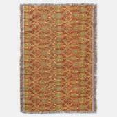 ヴィンテージウィリアムモリスパターンレッドターコイズ金ゴールド スローブランケット (正面縦)