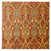 ヴィンテージウィリアムモリスパターンレッドターコイズ金ゴールド タイル (正面)