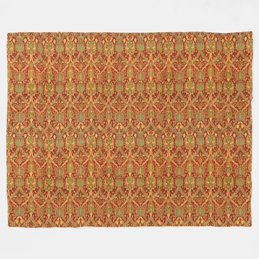 ヴィンテージウィリアムモリスパターンレッドターコイズ金ゴールド フリースブランケット (正面(横))