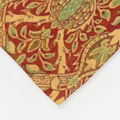 ヴィンテージウィリアムモリスパターンレッドターコイズ金ゴールド フリースブランケット (角)