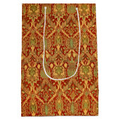 ヴィンテージウィリアムモリスパターンレッドターコイズ金ゴールド ミディアムペーパーバッグ (裏面)