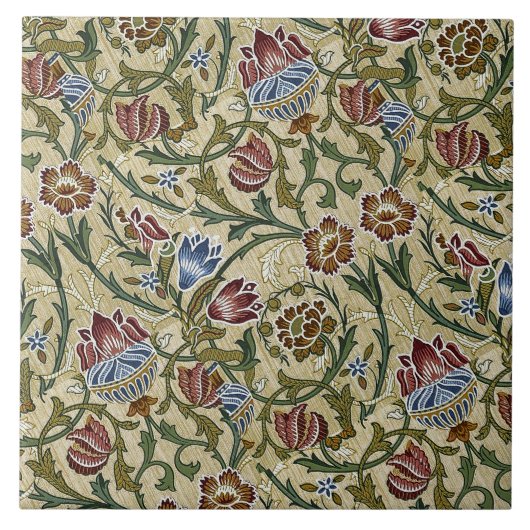 ヴィンテージウィリアムモリスフローラピンクブルーブロケード タイル (正面)