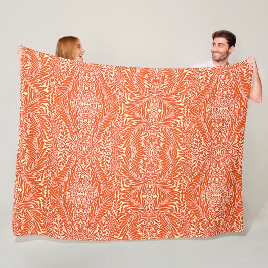 ヴィンテージウィリアムモリスフローラルパターンホワイトオレンジ フリースブランケット (インサイチュ)