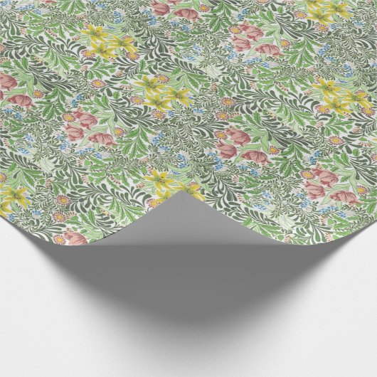 ヴィンテージウィリアムモリスフローラ花の緑 ラッピングペーパー (角)