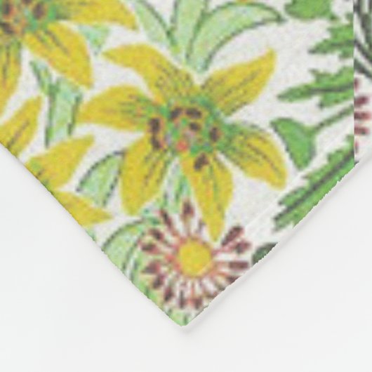 ヴィンテージウィリアムモリスボワーフラワーグリーン フリースブランケット (角)