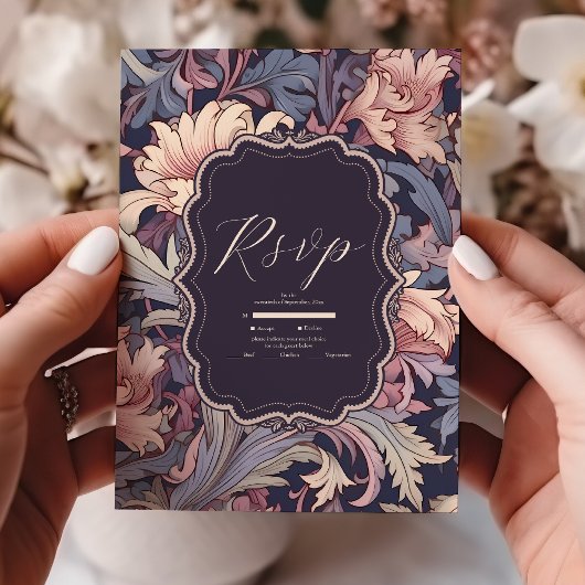 ヴィンテージウィリアム結婚モリス・ラベンダー 出欠カード