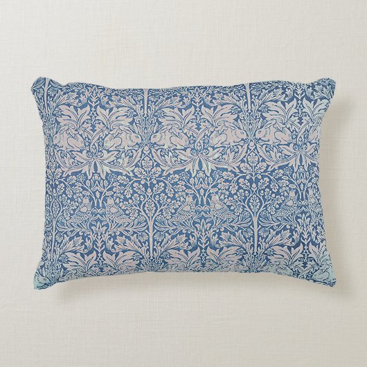 ヴィンテージウィリアム・モリス森うさぎ鳥の葉 アクセントクッション (正面)