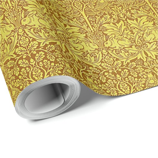 ヴィンテージウィリアム・モリス森うさぎ鳥の葉 ラッピングペーパー (ロールコーナー)