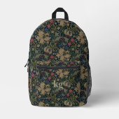 ヴィンテージウィリアム・モリス海軍ブルーレッドキク プリントバックパック (正面)