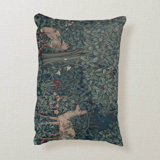 ヴィンテージウィリアム・モリス緑の森の動物 アクセントクッション (裏面(縦))