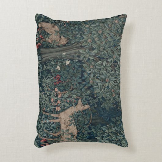 ヴィンテージウィリアム・モリス緑の森の動物 アクセントクッション (正面(垂直))