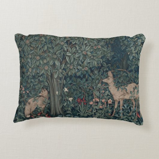 ヴィンテージウィリアム・モリス緑の森の動物 アクセントクッション (裏面)