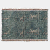 ヴィンテージウィリアム・モリス緑の森の動物 スローブランケット (正面)
