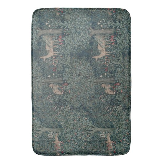 ヴィンテージウィリアム・モリス緑の森の動物 バスマット (正面縦)