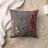 ヴィンテージウィリアム・モリス赤い花アカントスの葉 クッション (ブランケット)