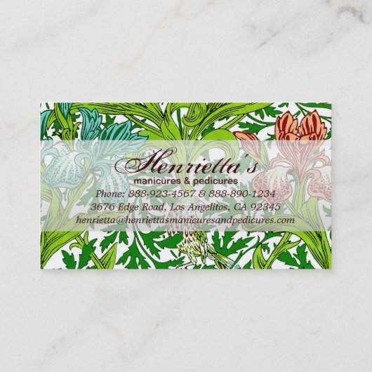 ヴィンテージウィリアム・モリス・アイリス・バードフローラルパターン 名刺 (裏面)