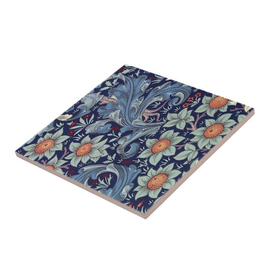 ヴィンテージウィリアム・モリス・オーチャードフルーツパターン(の模様が)ある タイル (側面)