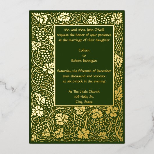 ヴィンテージウィリアム・モリス・ケルマスコットグレープヴ縁どィン 箔招待状 (正面)