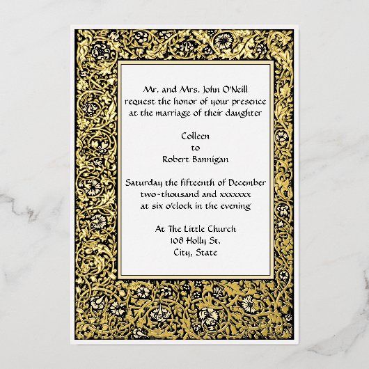 ヴィンテージウィリアム・モリス・ケmscott縁どフローラ 箔招待状 (正面)