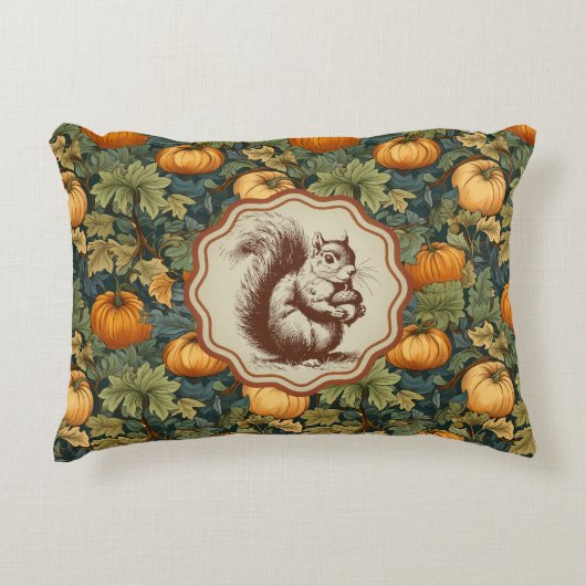 ヴィンテージウィリアム・モリス・パンプキンズとリス アクセントクッション (正面)