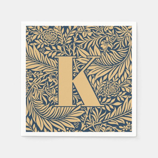 ヴィンテージウィリアム・モリス・ラークスパー・パターン・モノグラム スタンダードカクテルナプキン (正面)