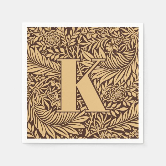 ヴィンテージウィリアム・モリス・ラークスパー・パターン・モノグラム スタンダードカクテルナプキン (正面)