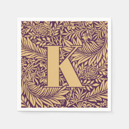 ヴィンテージウィリアム・モリス・ラークスパー・パターン・モノグラム スタンダードカクテルナプキン