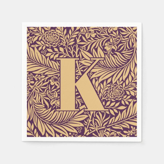 ヴィンテージウィリアム・モリス・ラークスパー・パターン・モノグラム スタンダードカクテルナプキン (正面)