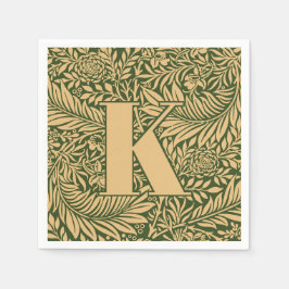 ヴィンテージウィリアム・モリス・ラークスパー・パターン・モノグラム スタンダードカクテルナプキン