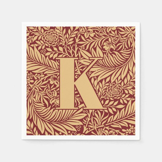 ヴィンテージウィリアム・モリス・ラークスパー・パターン・モノグラム スタンダードカクテルナプキン (正面)