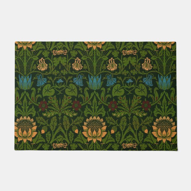 ヴィンテージウィリアム・モリス・ヴァイオレットとオダマキ（植物） ドアマット (正面)