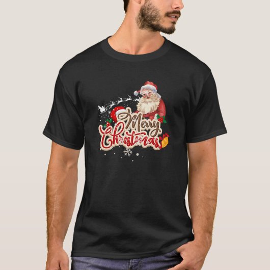 ヴィンテージウィンキングサンタクロースのメリークリスマス Tシャツ (正面)