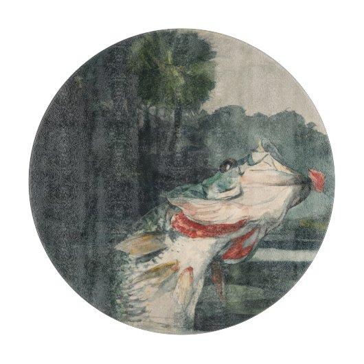 ヴィンテージウィンズローホーマーライフサイズブラックバス カッティングボード (正面)