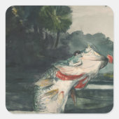 ヴィンテージウィンズローホーマーライフサイズブラックバス スクエアシール (正面)