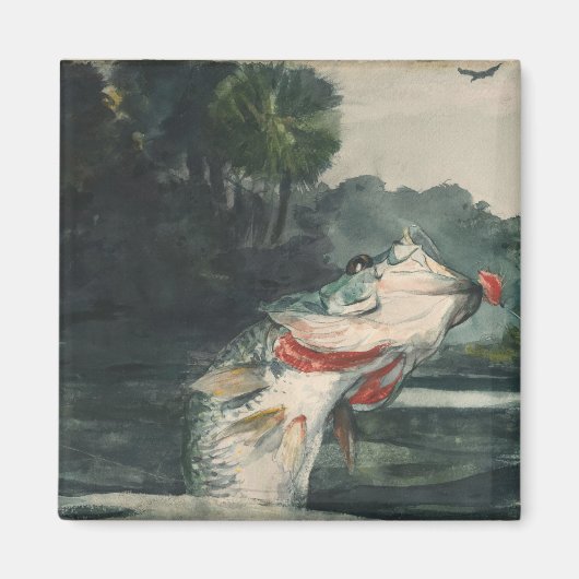 ヴィンテージウィンズローホーマーライフサイズブラックバス マグネット (正面)