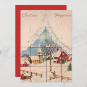 ヴィンテージウィンターウィンドウクリスマスシーンホリデーカード シーズンカード (正面/裏面)
