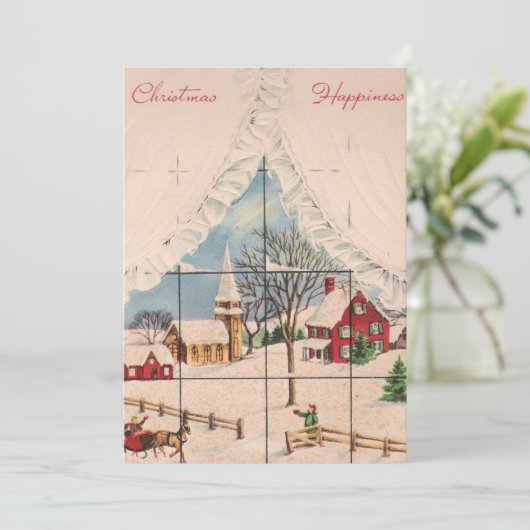 ヴィンテージウィンターウィンドウクリスマスシーンホリデーカード シーズンカード (スタンド正面)